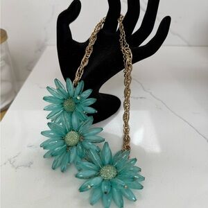 H&M Turquoise Floral Necklace with Gold Chain
